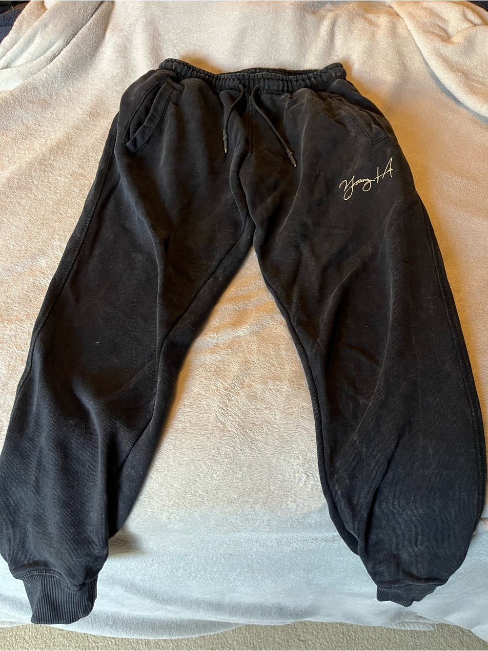 YoungLA Black Fleece Joggers with White Script Label